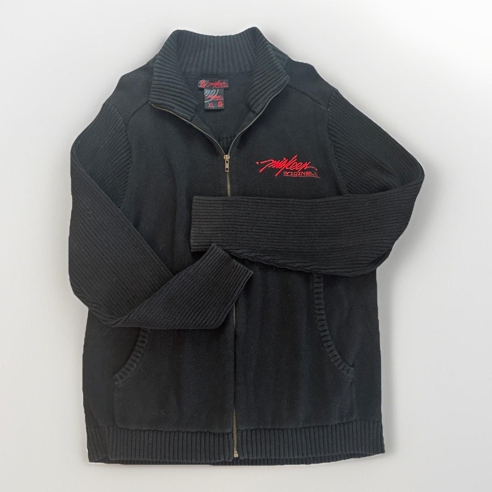 Miskeen Originals Men XL Black Ramie Cotton Full Zip Ribbed Cardigan Sweater EUC